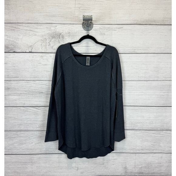 Mono B Plus Size Active Gray Waffle Knit Long Sleeve Top Size 3XL - Picture 1 of 7